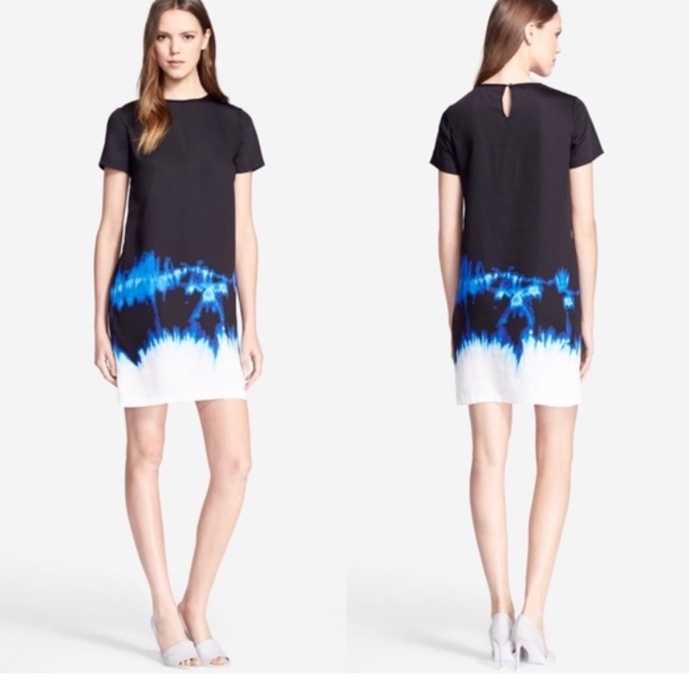 VINCE black, blue & white tie dye watercolor shift dress w/POCKETS. Size 4 FLAW